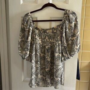Loft outlet paisley cream and black half sleeve shirt large